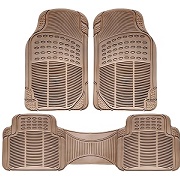 OxGord Universal Fit 3-Piece Full Set Ridged Rubber Floor Mat Beige