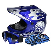 TCMT Dot Youth & Kids Motocross Offroad Street Helmet Blue Skull
