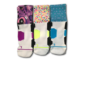 Sports socks feature printed ribbed cuffs