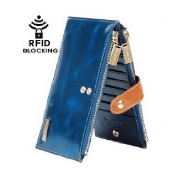 Borgasets RFID Blocking Women's Genuine Leather Zipper Wallet
