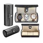 Leatherette Roll Traveler's Watch Storage Organizer (Black)