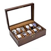 Caddy Bay Collection Vintage Wood Glass Clear Top Watch Display Chest