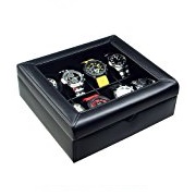 Ikee Design Deluxe Black Faux Leather Watch Display Case (8 Watches)