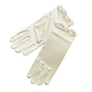 ZaZa Bridal Stretch Satin Girls' Gloves, Scalloped Trim & Pearl Accents