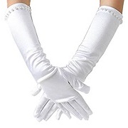 Ever Fairy Girls' Classic White Beaded Wedding Gloves