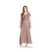 Adrianna Papell Women's Plus-Size Cap-Sleeved Fully Beaded Gown