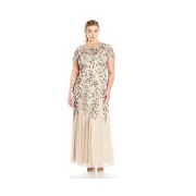 Adrianna Papell Women's Plus-Size Floral Beaded Godet Gown