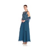 J Kara Women's Sleeveless Allover Beaded Top Long Dress with Scarf
