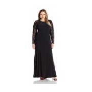 Xscape Women's Plus-Size ITY with Sequin Lace Long Sleeves