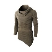 H2H Men's Turtleneck Slim Fit Pullover, Oblique Line Bottom Edge