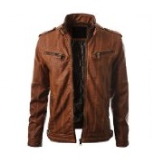 Idarbi Men's Leather Look Motorcycle Rider Bomber Jacket