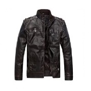Wantdo Men's Vintage Stand Collar PU Leather Jacket