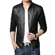 Kiwen Men's PU Leather Collar Jacket