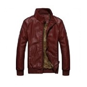 WenVen Men's Fall & Winter Fashion PU Leather Jacket