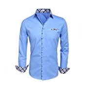 Hotouch Men's Long Sleeved Inner Contrast Casual Button-Down Shirt