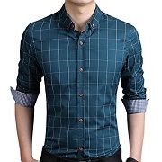 Localmode Men's 100% Cotton Plaid Slim-Fit Button Down Dress Shirt