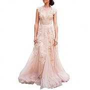 ASA Bridal Vintage Cap-Sleeved Lace A-Line Wedding Dress