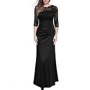 Miusol Floral Lace 2/3 Sleeve Slim Ruched Wedding Dress