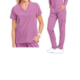 Women's medical scrubs with various pockets