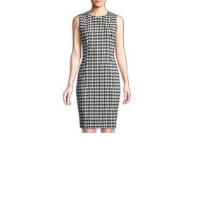 Sleeveless shift dress in checkered print