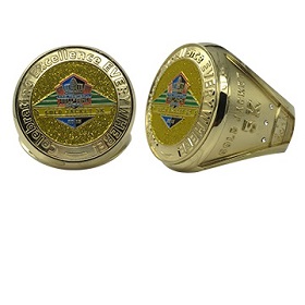 Die-cast zinc medal ring enameled, glittered