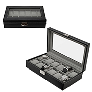 Watch Box Large 12 Mens Black Leather Jewelry Case Organizer