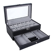 Songmics Leather 12 Mens Watch Box with Jewelry Display Drawer