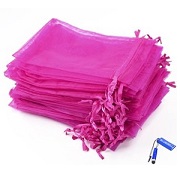 Bluecell Pack of 50 Hot Pink color Organza Drawstring Gift Bag
