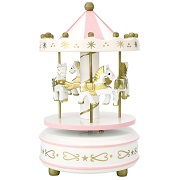 Soledi New Vintage Pink Wooden Merry-Go-Round Carousel