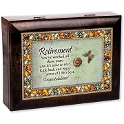Retirement Burlwood Finish Jeweled Lid Jewelry Music Box