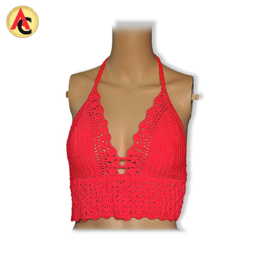 Handcrocheted beach bra made of acrylic wool