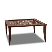 Dining table made of mahogany, rattan