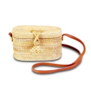 Rattan bag with synthetic leather strap