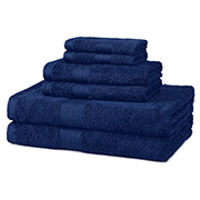 AmazonBasics Fade-Resistant Cotton 6-Piece Towel Set, Navy Blue