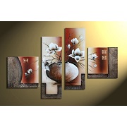 Wieco Art 4-Piece Elegant Flowers Stretched and Framed