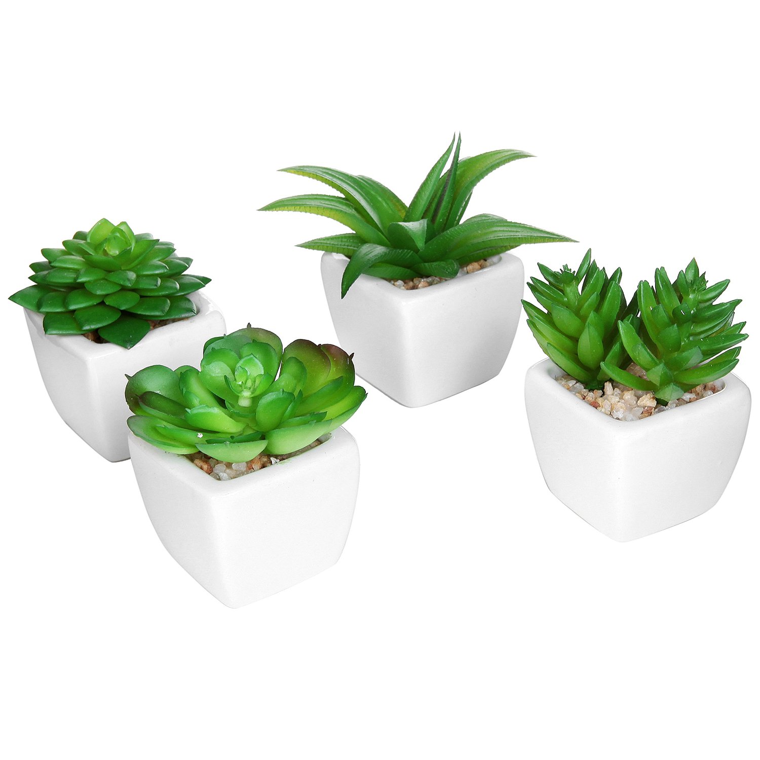 Set of 4 Modern White Ceramic Mini Potted Artificial Succulent Plants