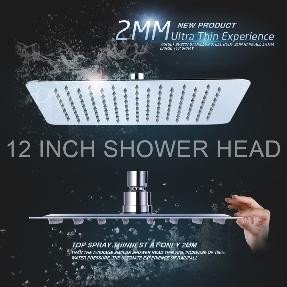 SR SUN RISE Luxury 12 Inch Large Square Stainless Steel Shower
