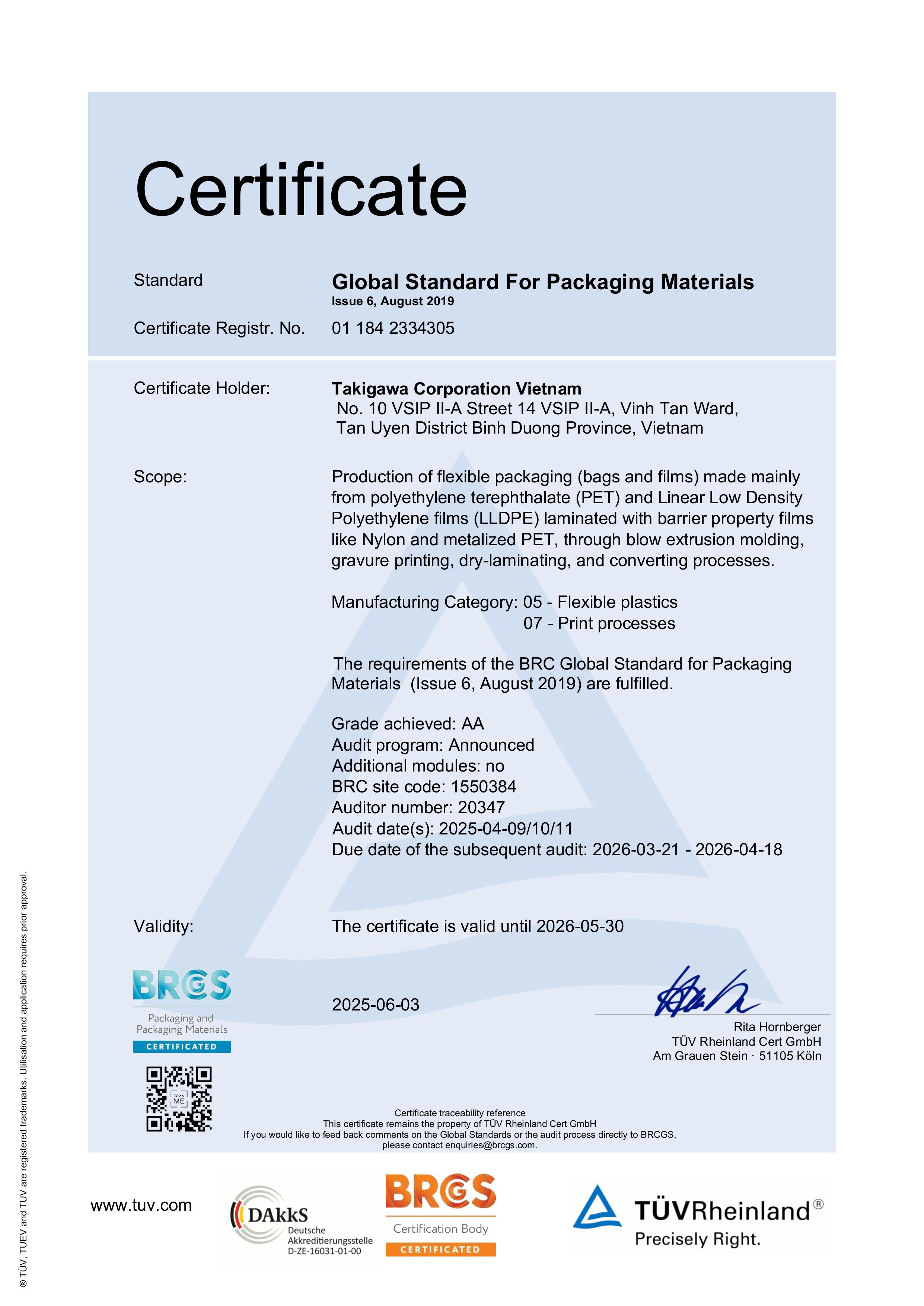 Takigawa Corporation Vietnamcertification