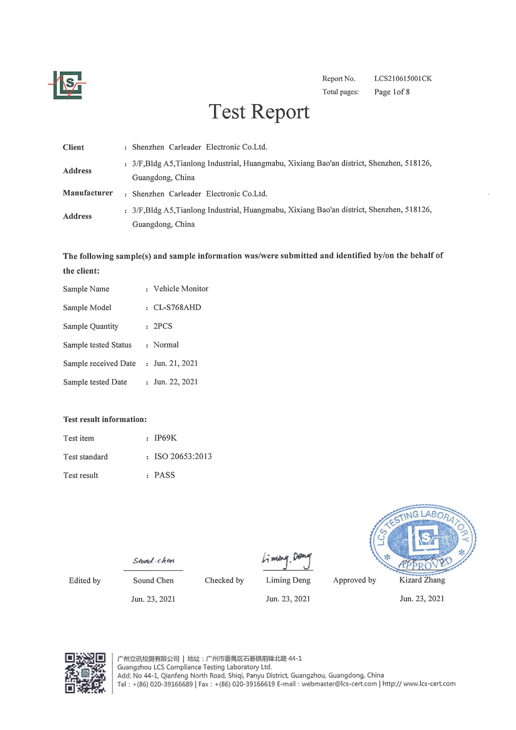 Shenzhen Carleader electronic Co.,Ltdcertification