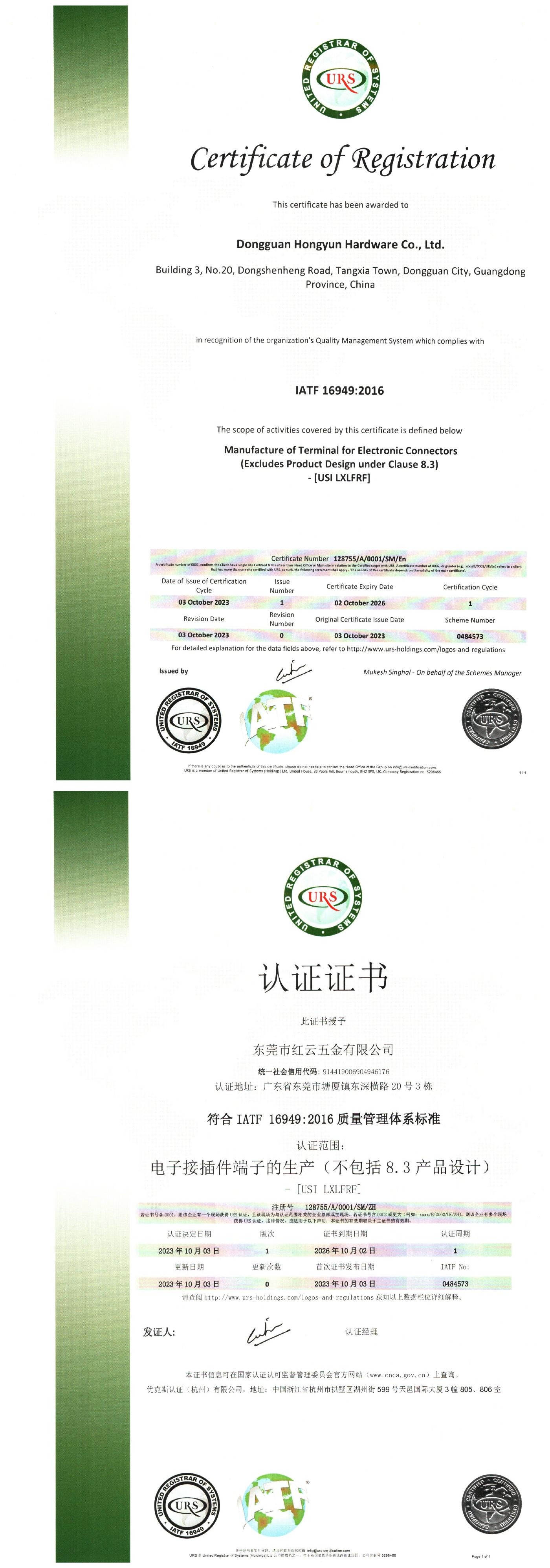 Hongyun Hardware Co. Ltdcertification