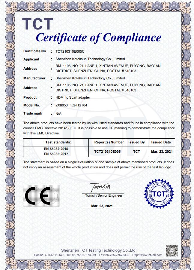 Shenzhen Koteksun Technology Co., Ltd.certification