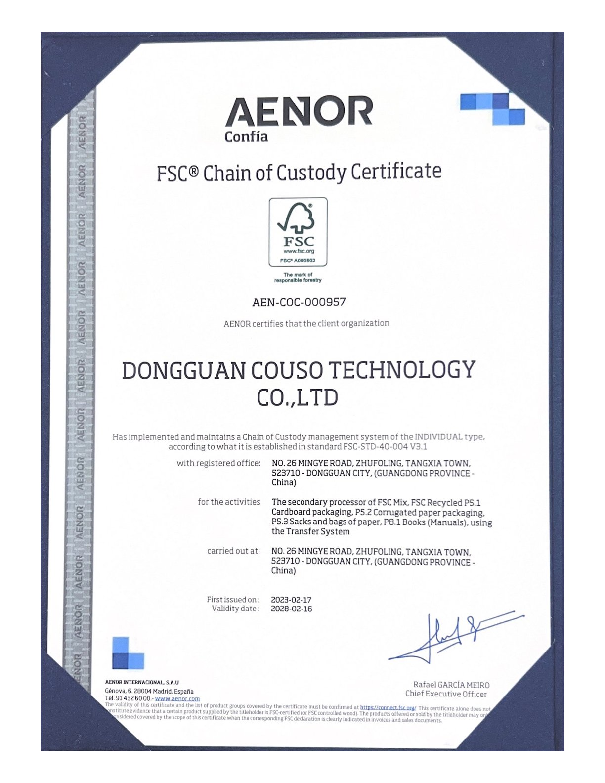 Dongguan  Couso Technology Co. Ltdcertification