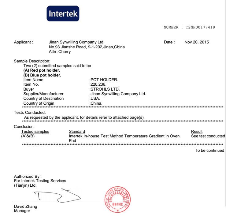 Jinan Synwilling Co. Ltdcertification