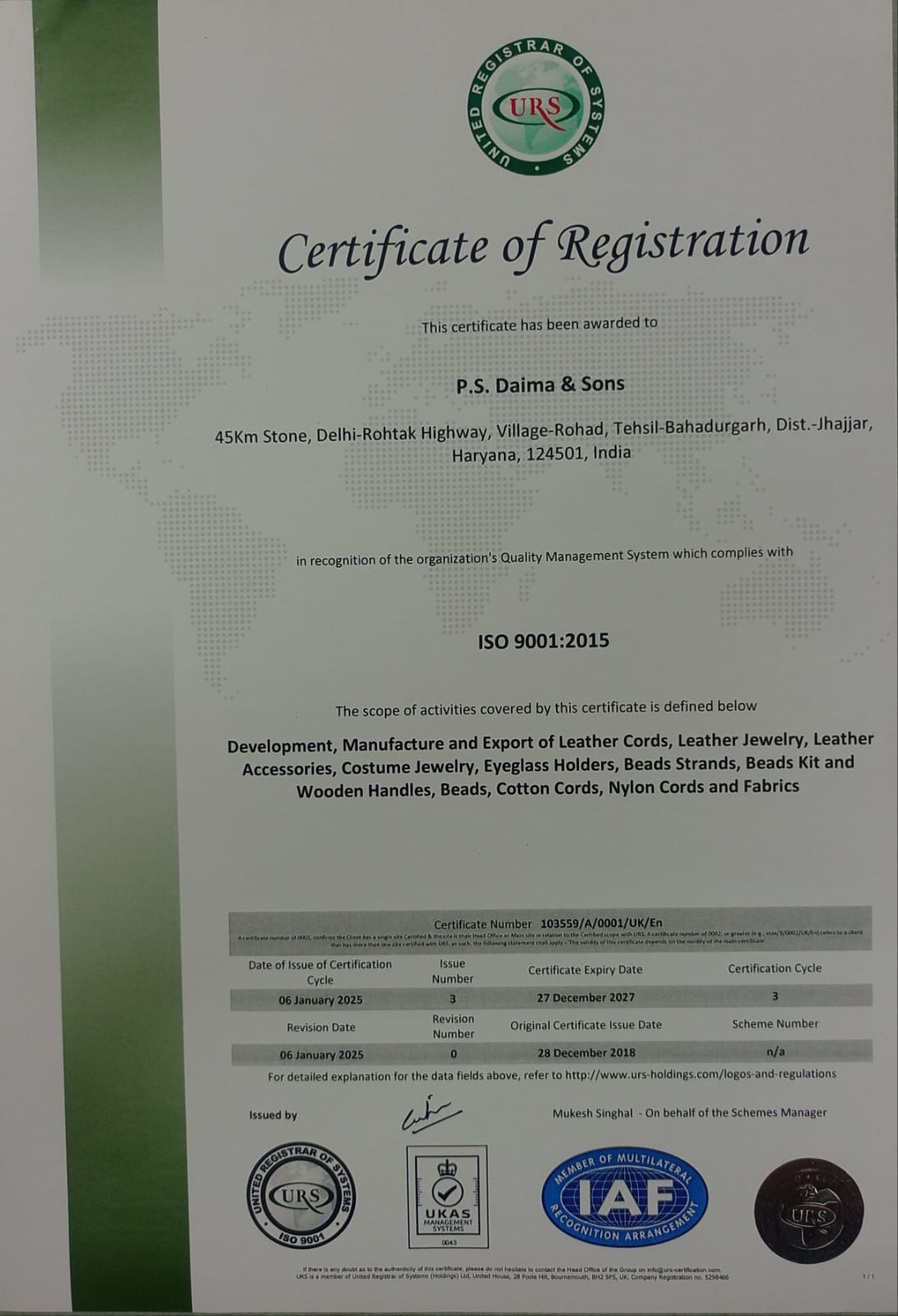 P. S. Daima and Sonscertification