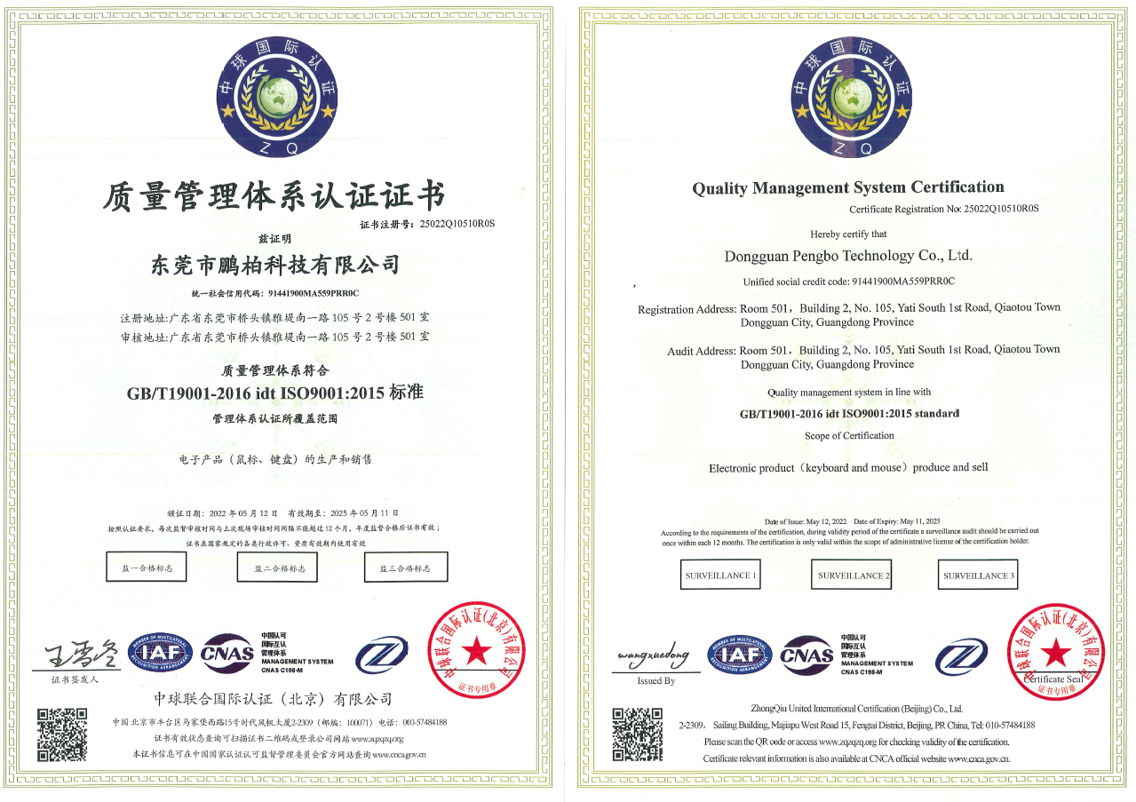 Dongguan Pengbo Technology Company Limitedcertification