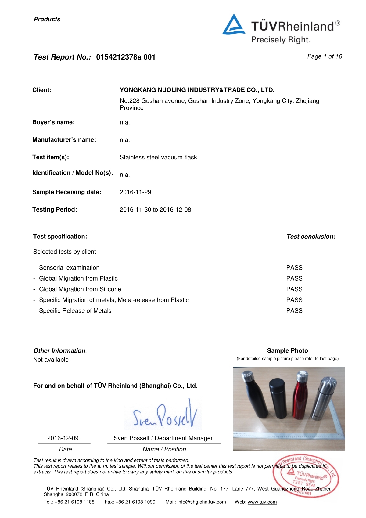 Yongkang Nuoling Industry & Trade Co., Ltdcertification