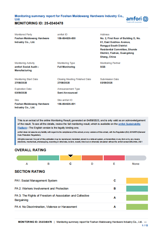 Yangjiang Winbow Industry And Trade Co., Ltd.certification