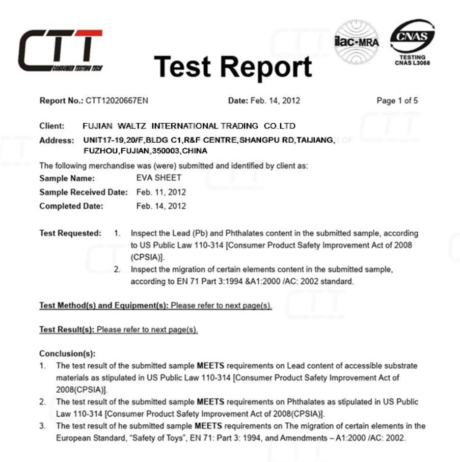 Fujian Waltz International Trading Co. Ltdcertification