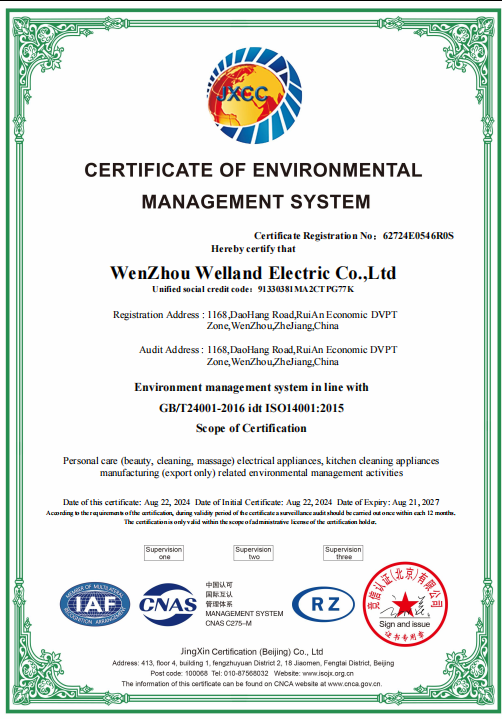 Wenzhou Welland Electric Co., Ltd.certification