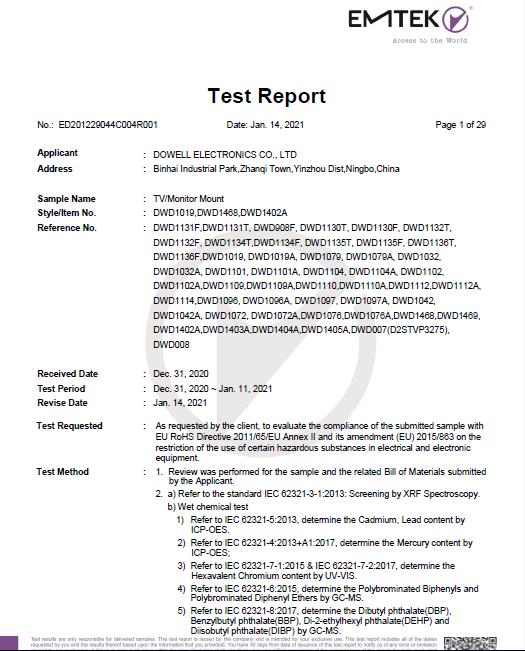 Dowell Electronics Co. Ltdcertification